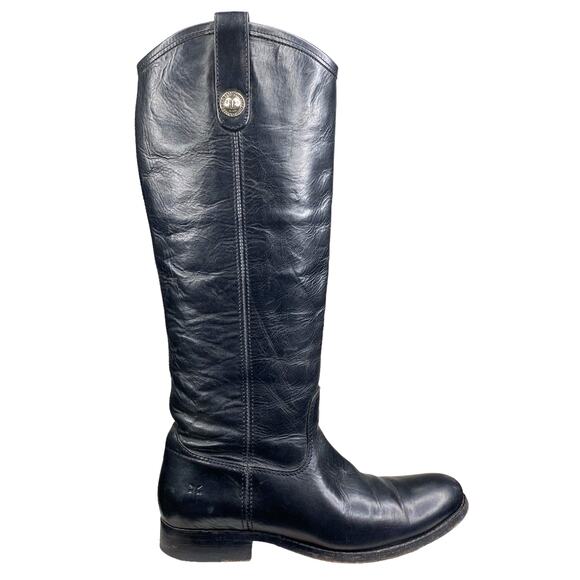 FRYE Melissa Button Pull On Black Leather Riding Boot Size US 6.5 - Picture 1 of 13